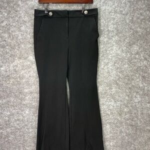 LOFT Pants Womens 10 Black Flare Stretch Rhinestone Button Dress Work Career.